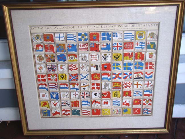 A beautiful 18th century hand colored engraving of over 160 National and Maritime Flags by Nicolas Bellin, Paris, 1756